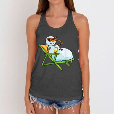 Christmas In July Funny Snowman Beach Summer Hawaiian Xmas Women's Knotted Racerback Tank