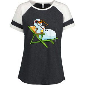 Christmas In July Funny Snowman Beach Summer Hawaiian Xmas Enza Ladies Jersey Colorblock Tee