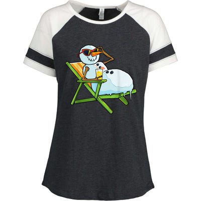 Christmas In July Funny Snowman Beach Summer Hawaiian Xmas Enza Ladies Jersey Colorblock Tee