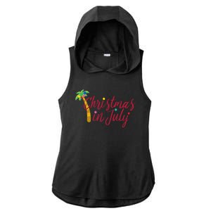 Christmas In July Palm Tree Ladies PosiCharge Tri-Blend Wicking Draft Hoodie Tank