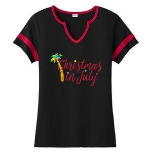 Christmas In July Palm Tree Ladies Halftime Notch Neck Tee