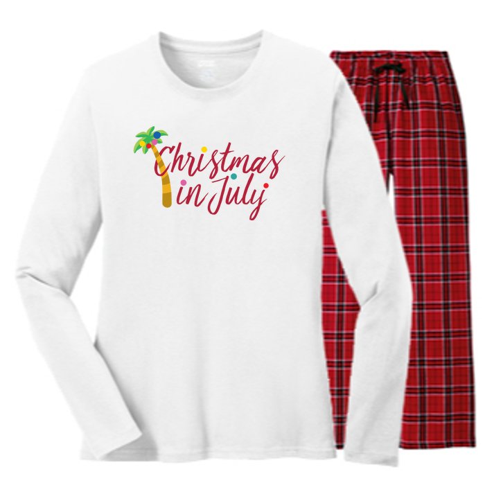 Christmas In July Palm Tree Women's Long Sleeve Flannel Pajama Set 