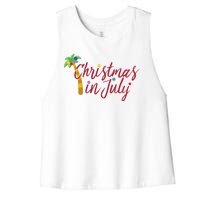 Christmas In July Palm Tree Women's Racerback Cropped Tank