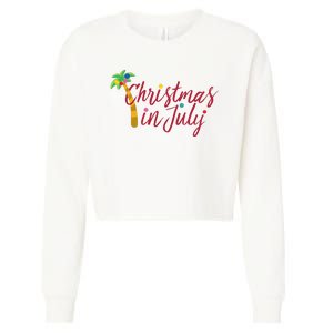 Christmas In July Palm Tree Cropped Pullover Crew