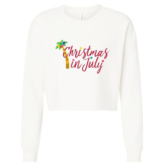 Christmas In July Palm Tree Cropped Pullover Crew