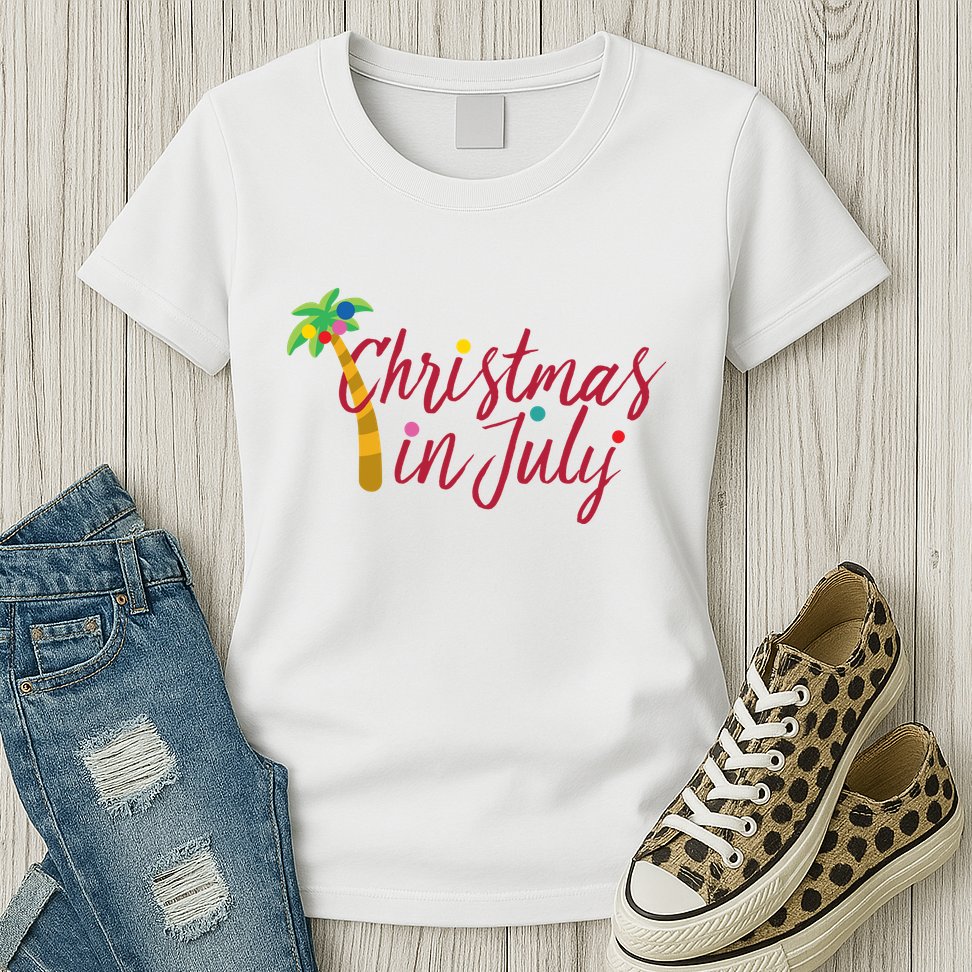 Christmas In July Palm Tree Womens T-Shirt