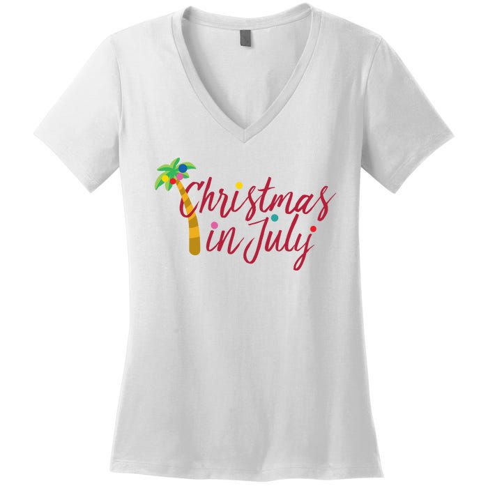 Christmas In July Palm Tree Women's V-Neck T-Shirt