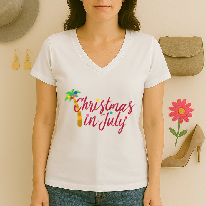 Christmas In July Palm Tree Women's V-Neck T-Shirt