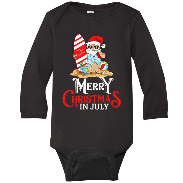 Christmas In July Santa Sunglasses Summer Beach Funny Xmas Baby Long Sleeve Bodysuit