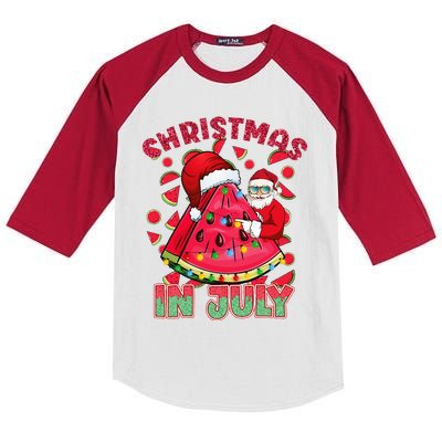 Christmas In July Watermelon Xmas Tree Summer Kids Colorblock Raglan Jersey