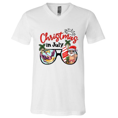 Christmas In July Summer Santa Claus Funny Santa Beach Vacation V-Neck T-Shirt