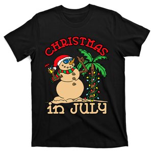 Christmas In July Snowman Sand Palm Tree Summer T-Shirt