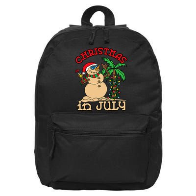 Christmas In July Snowman Sand Palm Tree Summer 16 in Basic Backpack