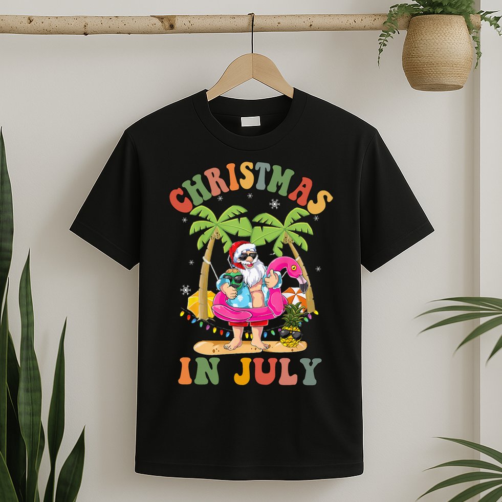 Christmas In July Funny Santa Summer Beach Vacation T-Shirt