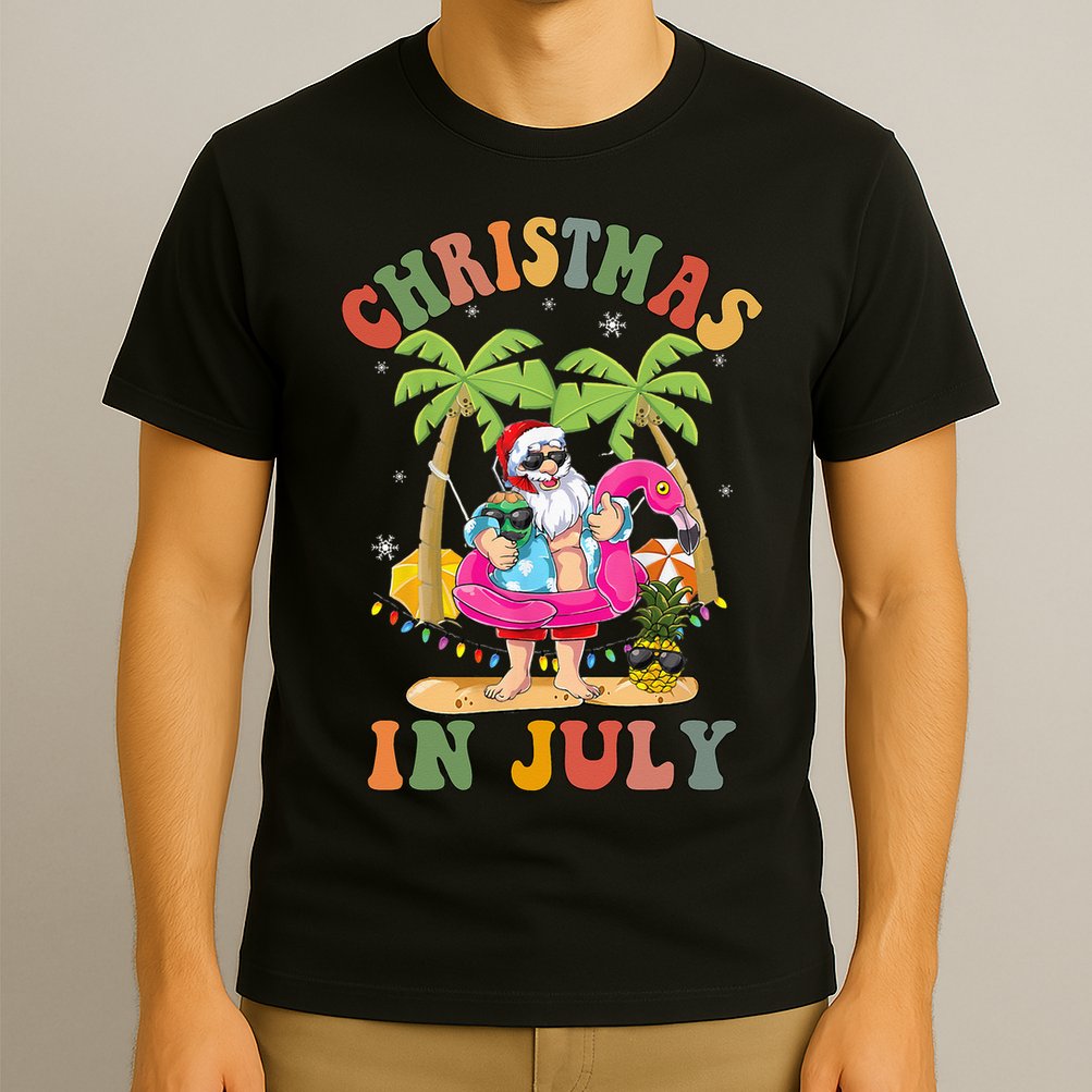 Christmas In July Funny Santa Summer Beach Vacation T-Shirt