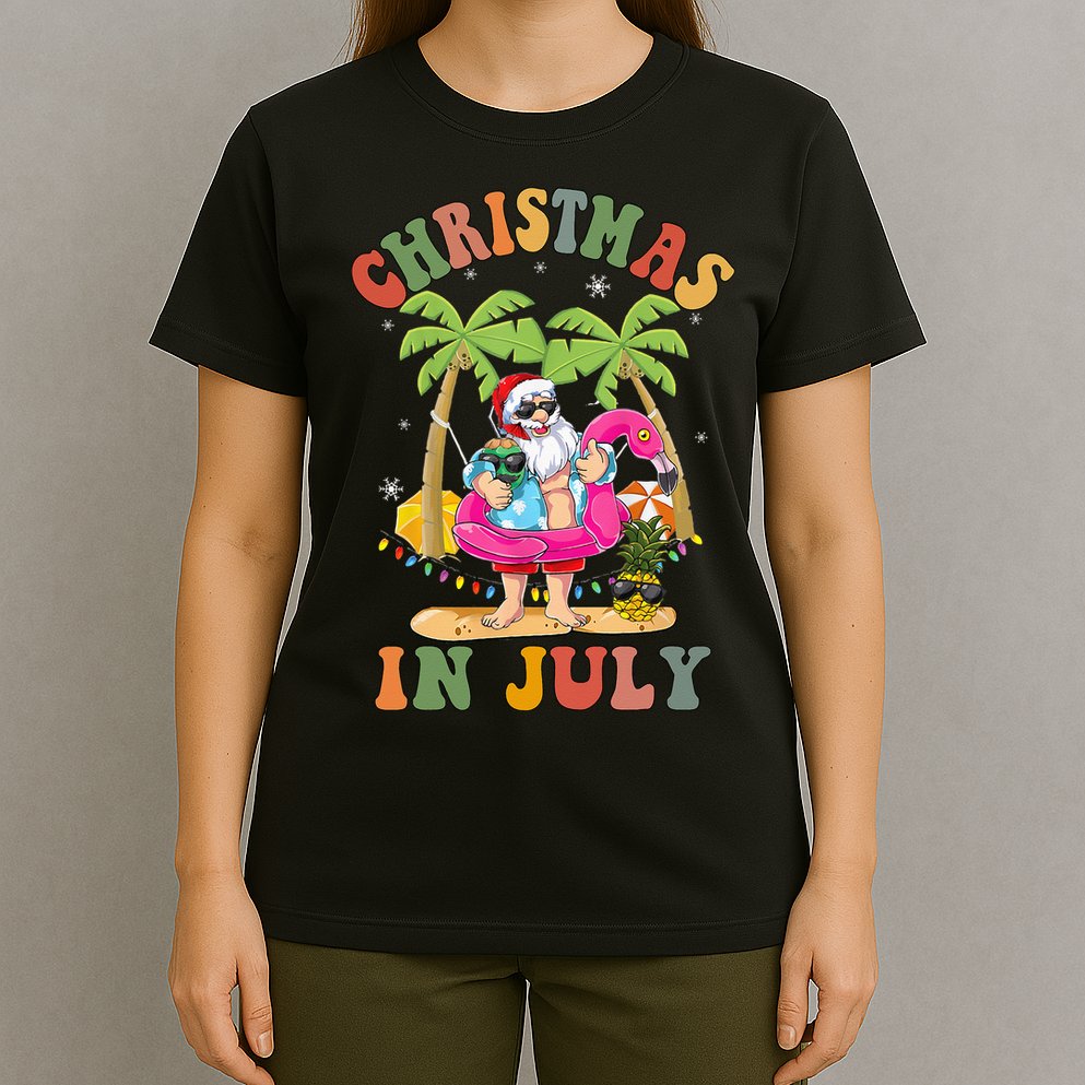 Christmas In July Funny Santa Summer Beach Vacation T-Shirt