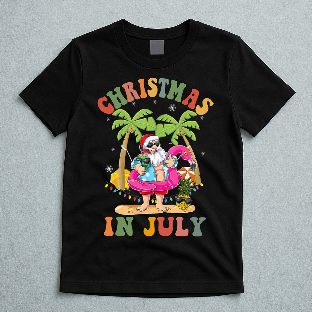 Christmas In July Funny Santa Summer Beach Vacation T-Shirt