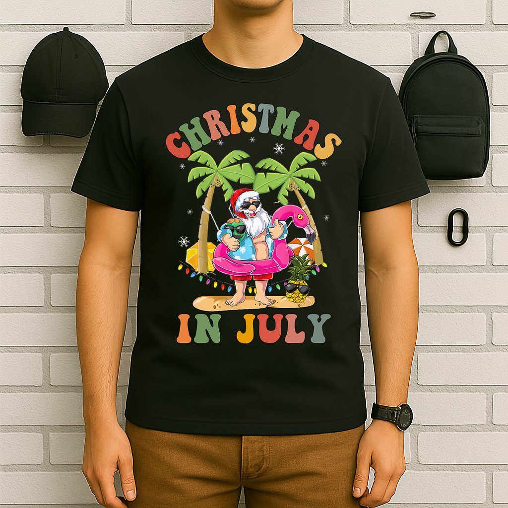 Christmas In July Funny Santa Summer Beach Vacation T-Shirt