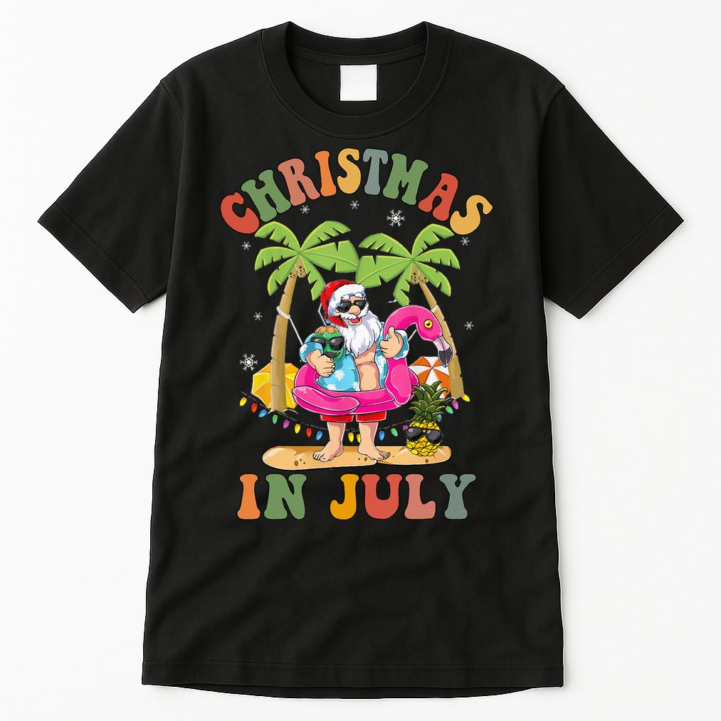 Christmas In July Funny Santa Summer Beach Vacation Tall T-Shirt