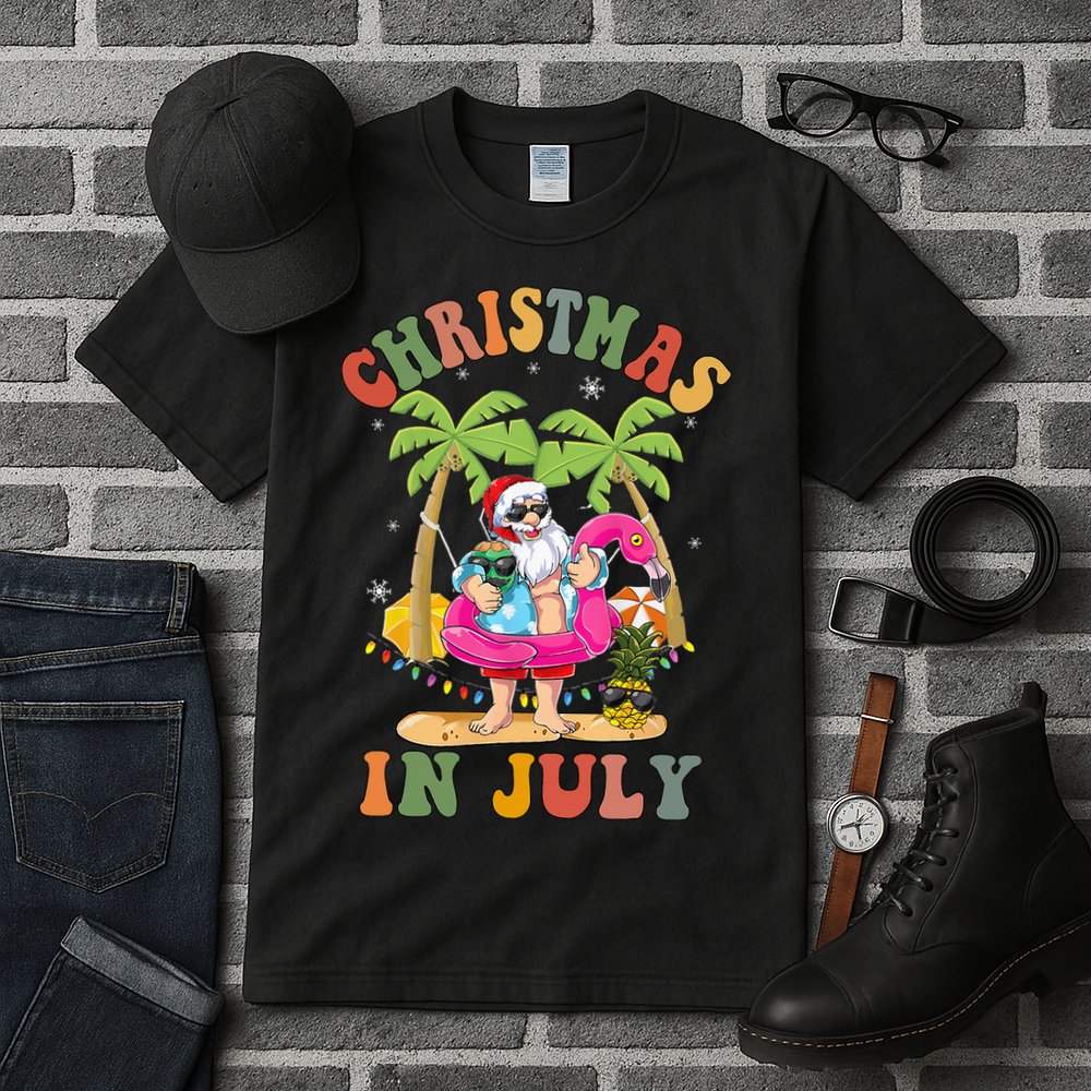 Christmas In July Funny Santa Summer Beach Vacation Tall T-Shirt