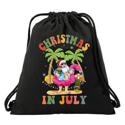 Christmas In July Funny Santa Summer Beach Vacation Drawstring Bag