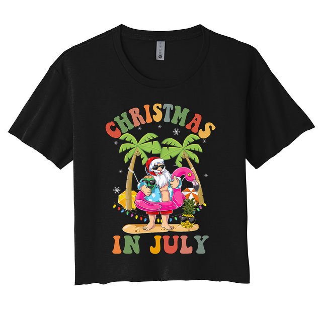 Christmas In July Funny Santa Summer Beach Vacation Crop Top