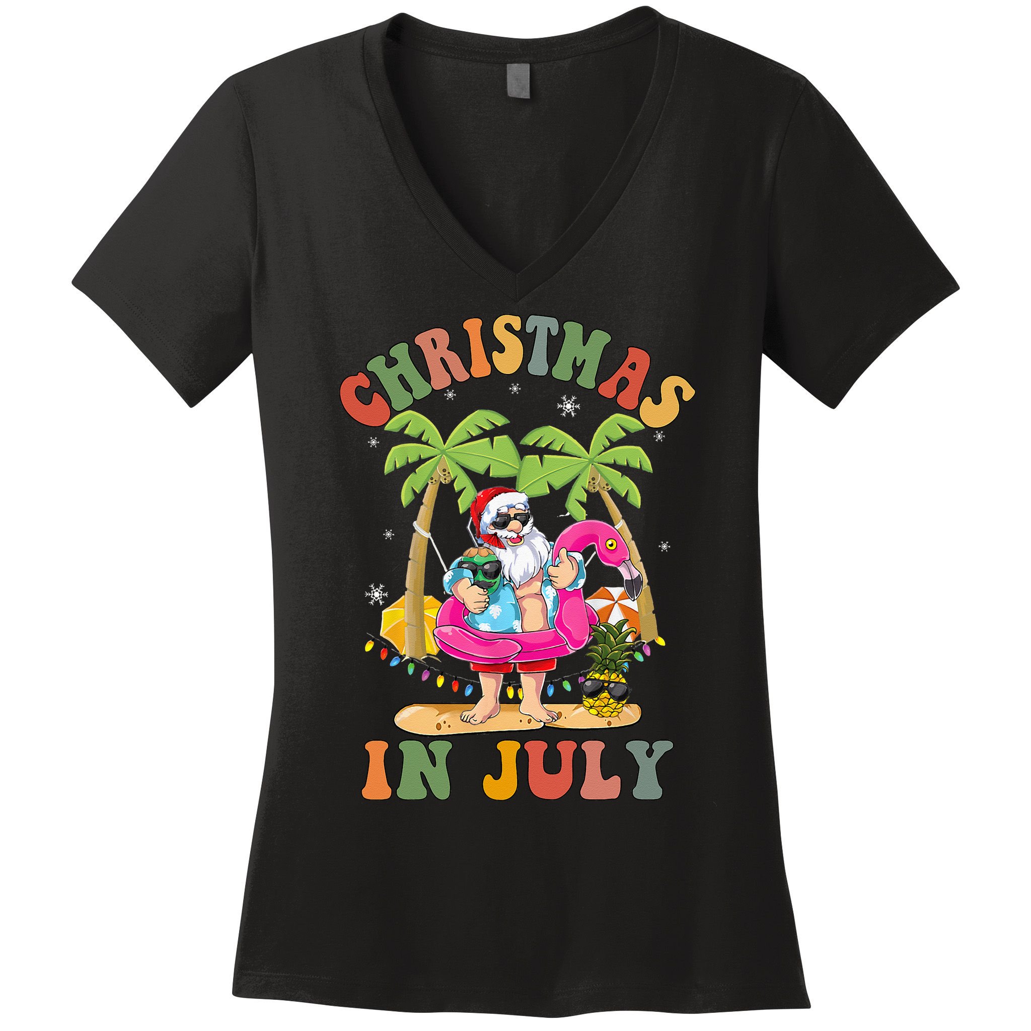 Christmas In July Funny Santa Summer Beach Vacation Women's V-Neck T-Shirt