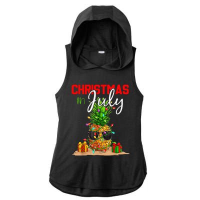 Christmas in July Santa Hat Summer Beach Vacation Xmas Ladies PosiCharge Tri-Blend Wicking Draft Hoodie Tank