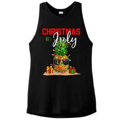 Christmas in July Santa Hat Summer Beach Vacation Xmas Ladies PosiCharge Tri-Blend Wicking Tank