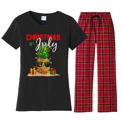 Christmas in July Santa Hat Summer Beach Vacation Xmas Women's Flannel Pajama Set