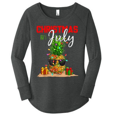 Christmas in July Santa Hat Summer Beach Vacation Xmas Women's Perfect Tri Tunic Long Sleeve Shirt