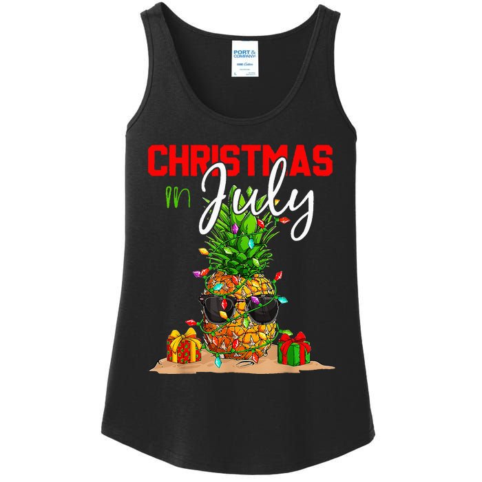 Christmas in July Santa Hat Summer Beach Vacation Xmas Ladies Essential Tank