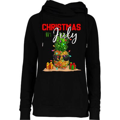 Christmas in July Santa Hat Summer Beach Vacation Xmas Womens Funnel Neck Pullover Hood