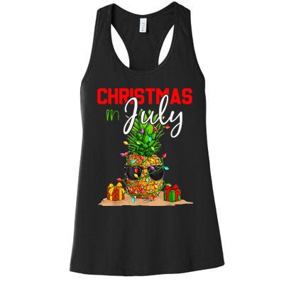 Christmas in July Santa Hat Summer Beach Vacation Xmas Women's Racerback Tank