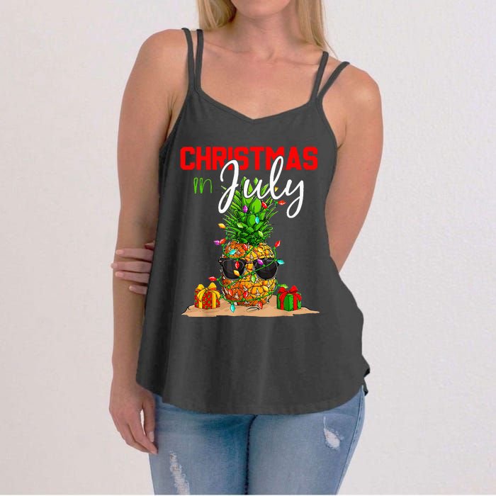 Christmas in July Santa Hat Summer Beach Vacation Xmas Women's Strappy Tank