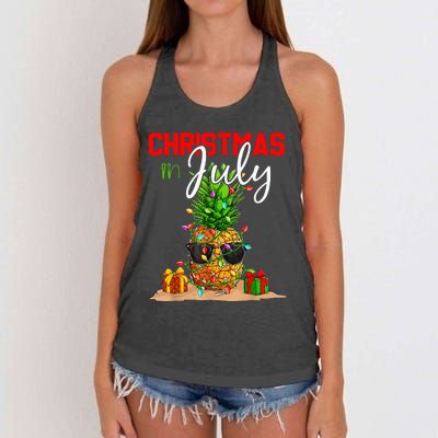 Christmas in July Santa Hat Summer Beach Vacation Xmas Women's Knotted Racerback Tank