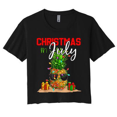 Christmas in July Santa Hat Summer Beach Vacation Xmas Women's Crop Top Tee