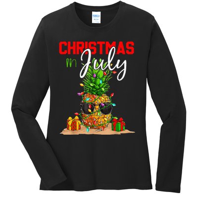 Christmas in July Santa Hat Summer Beach Vacation Xmas Ladies Long Sleeve Shirt