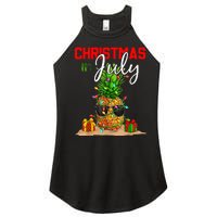 Christmas in July Santa Hat Summer Beach Vacation Xmas Women's Perfect Tri Rocker Tank