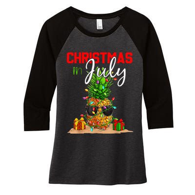 Christmas in July Santa Hat Summer Beach Vacation Xmas Women's Tri-Blend 3/4-Sleeve Raglan Shirt