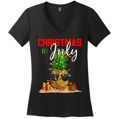 Christmas in July Santa Hat Summer Beach Vacation Xmas Women's V-Neck T-Shirt