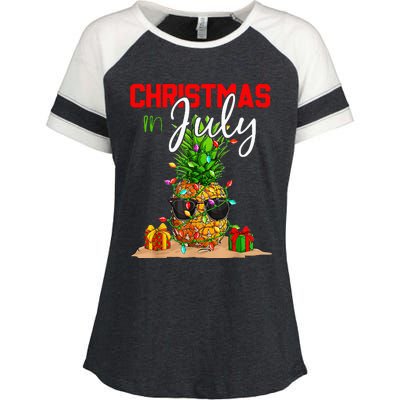 Christmas in July Santa Hat Summer Beach Vacation Xmas Enza Ladies Jersey Colorblock Tee