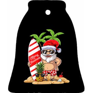 Christmas in July Santa Hawaiian Summer Surf Surfing Surfer Ceramic Bell Ornament