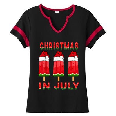 Christmas In July Watermelon Ice Pops Fun Christmas In July Ladies Halftime Notch Neck Tee