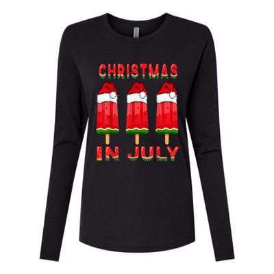 Christmas In July Watermelon Ice Pops Fun Christmas In July Womens Cotton Relaxed Long Sleeve T-Shirt