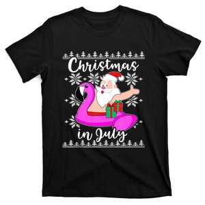 Christmas In July Ugly Santa Flamingo Pool Float T-Shirt