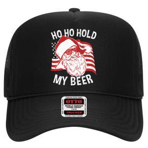 Christmas In July Santa Ho Ho Hold My Beer High Crown Mesh Back Trucker Hat