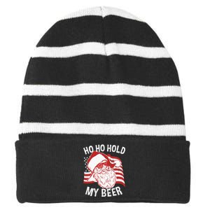 Christmas In July Santa Ho Ho Hold My Beer Striped Beanie with Solid Band