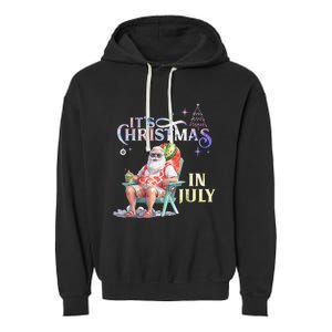 Christmas In July Santa Beach Summer Float Xmas Funny Garment-Dyed Fleece Hoodie