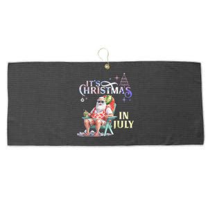 Christmas In July Santa Beach Summer Float Xmas Funny Large Microfiber Waffle Golf Towel